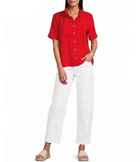 John Mark Petite Size Solid Wire Collar Short Sleeve Button Front Shirt