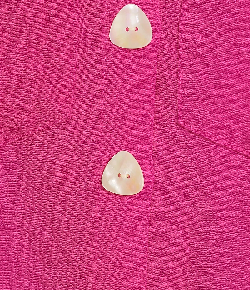 John Mark Petite Size Solid Woven 3/4 Sleeve Wire Collared Button Front Patch Pocket Camp Shirt