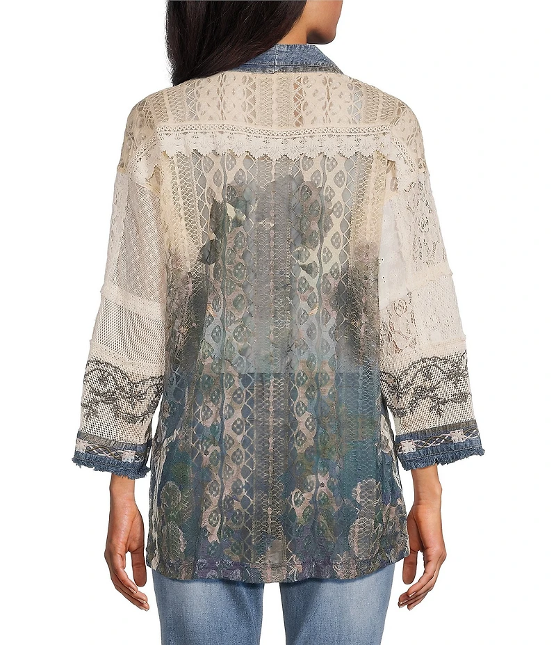 John Mark Petite Size Woven Lace Patchwork 3/4 Sleeve One Button-Front Jacket