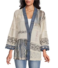 John Mark Petite Size Woven Lace Patchwork 3/4 Sleeve One Button-Front Jacket