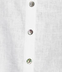 John Mark Petite Size Woven Linen Round Neck Elbow Sleeve Button Front Blouse