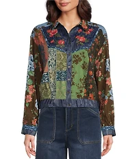 John Mark Petite Size Woven Multi Floral Print Point Collar Long Sleeve Button Front Jacket