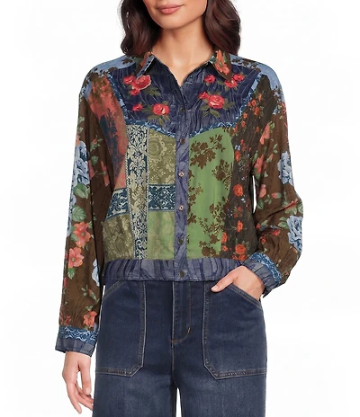 John Mark Petite Size Woven Multi Floral Print Point Collar Long Sleeve Button Front Jacket