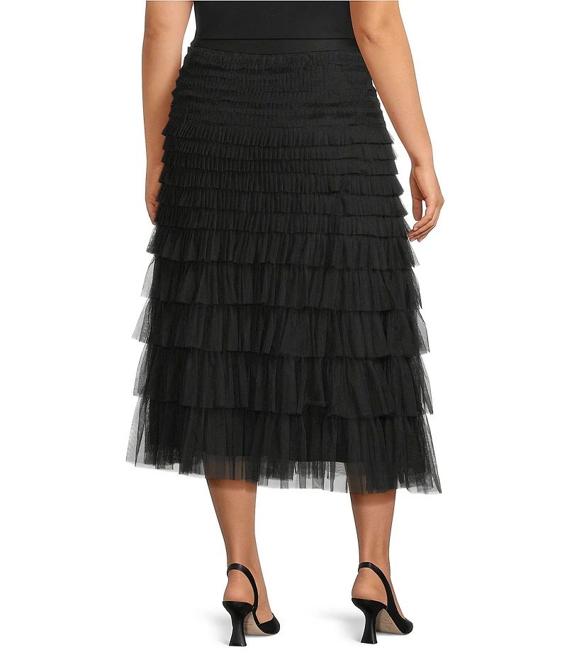 John Mark Plus Size A-Line Tiered Tulle Pull-On Midi Skirt