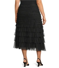 John Mark Plus Size A-Line Tiered Tulle Pull-On Midi Skirt
