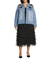 John Mark Plus Size A-Line Tiered Tulle Pull-On Midi Skirt
