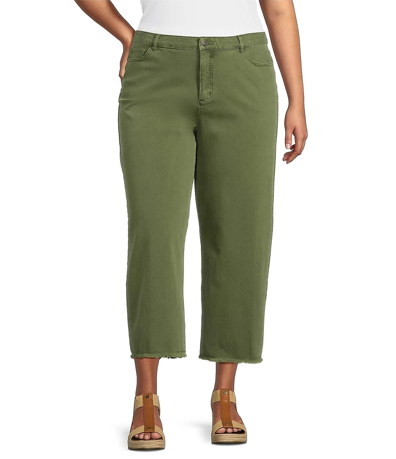 John Mark Plus Size Colored Denim Wide Leg 5-Pocket Frayed Hem Jeans