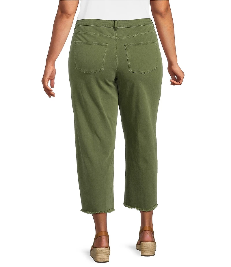 John Mark Plus Size Colored Denim Wide Leg 5-Pocket Frayed Hem Jeans