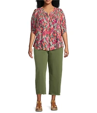 John Mark Plus Size Colored Denim Wide Leg 5-Pocket Frayed Hem Jeans