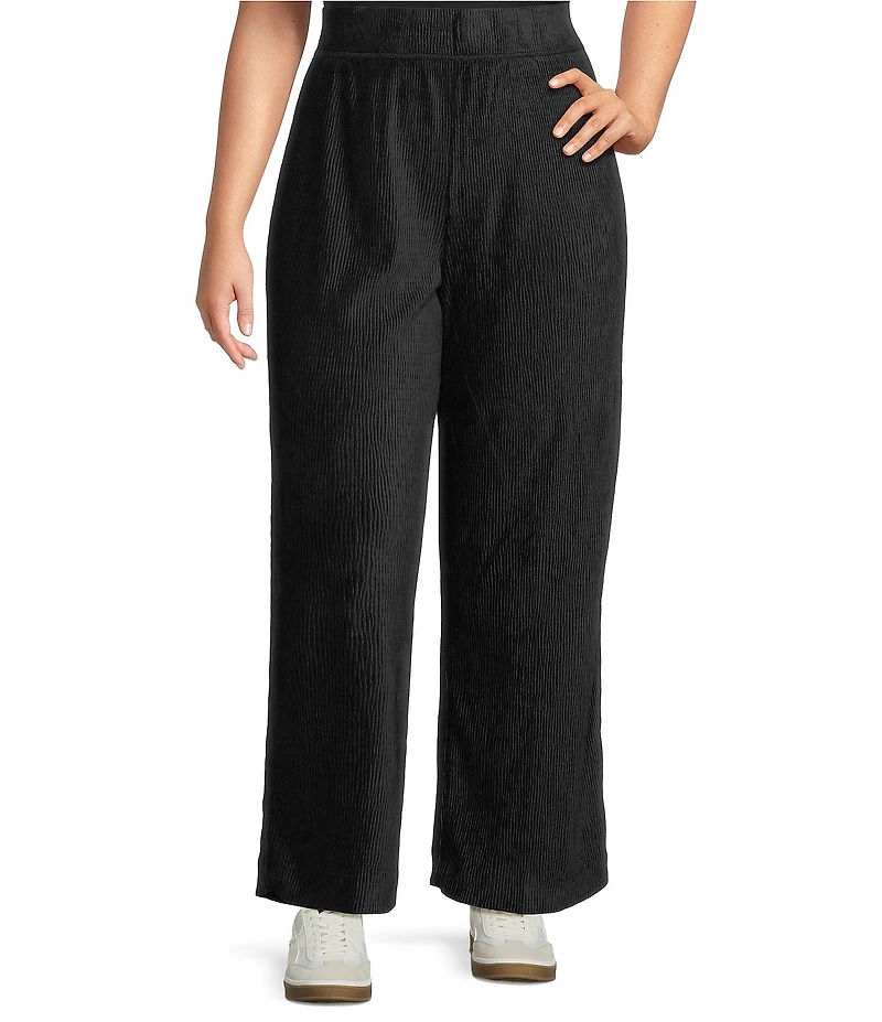 John Mark Plus Size Coordinating Ribbed Chenille Pull-On Wide-Leg Pants