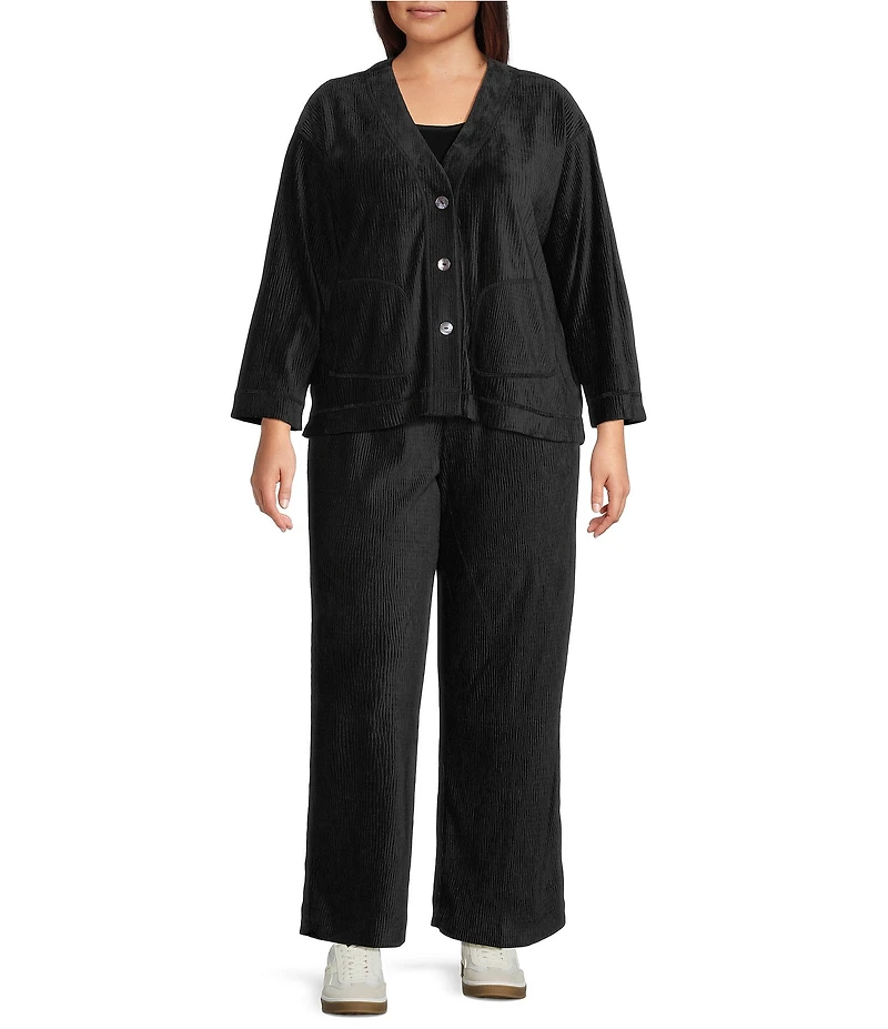 John Mark Plus Size Coordinating Ribbed Chenille Pull-On Wide-Leg Pants