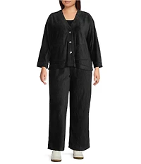 John Mark Plus Size Coordinating Ribbed Chenille Pull-On Wide-Leg Pants