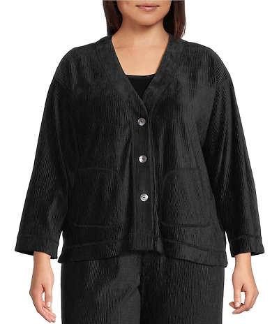 John Mark Plus Size Coordinating Woven Long Sleeve Button-Front Cardigan