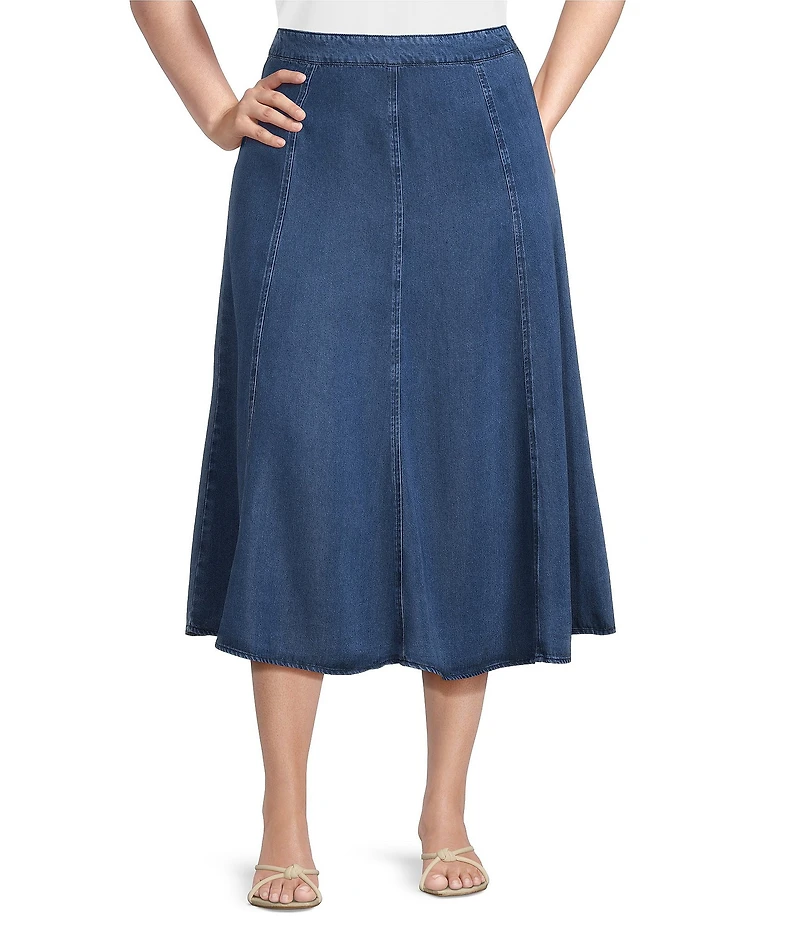 John Mark Plus Size Denim Bias Cut Midi Skirt