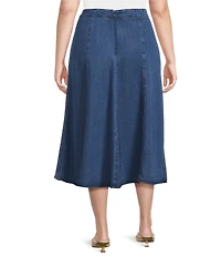 John Mark Plus Size Denim Bias Cut Midi Skirt