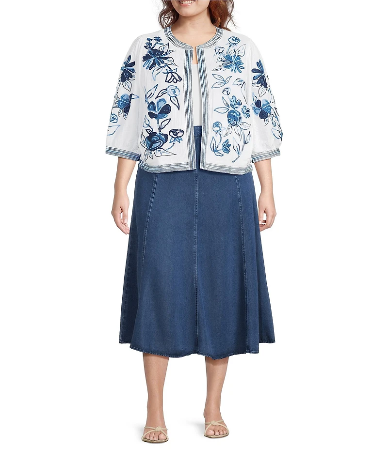 John Mark Plus Size Denim Bias Cut Midi Skirt