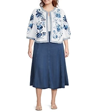 John Mark Plus Size Denim Bias Cut Midi Skirt