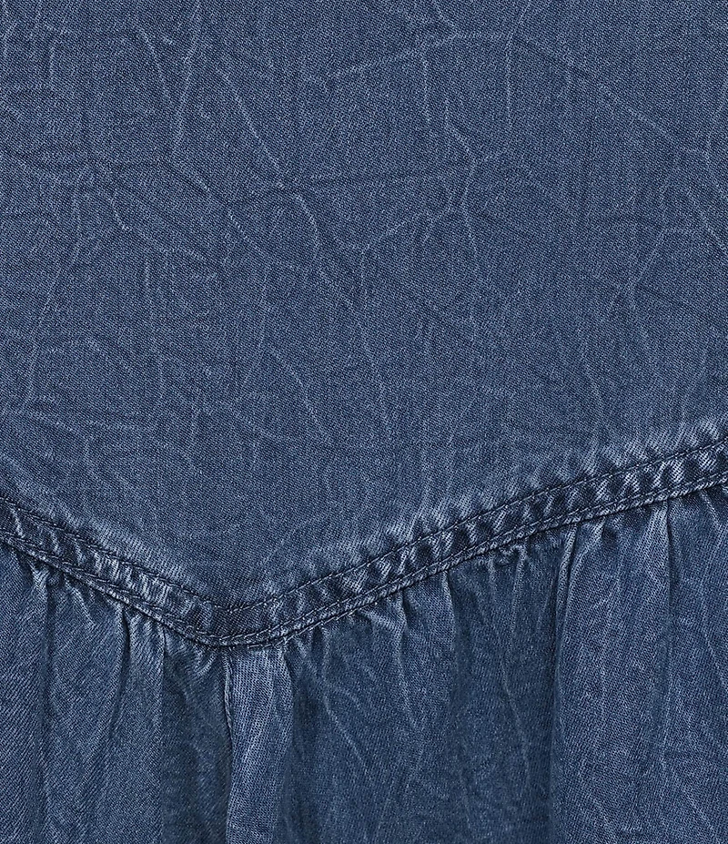 John Mark Plus Size Denim Smocked Waist Ruffle Frayed Hem Midi Skirt