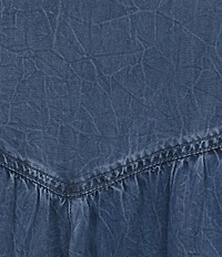 John Mark Plus Size Denim Smocked Waist Ruffle Frayed Hem Midi Skirt