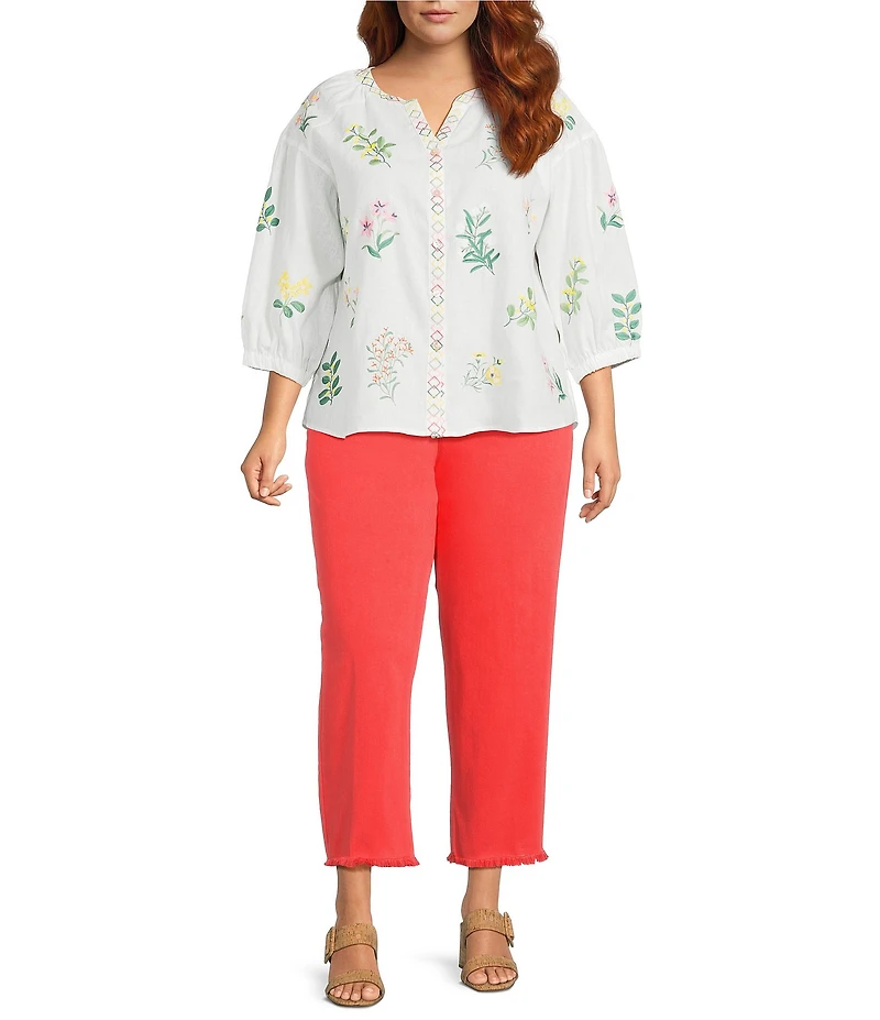 John Mark Plus Size Denim Wide Leg Raw Hem Crop Jeans