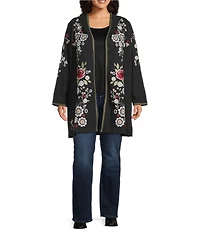 John Mark Plus Size Embroidered Beaded Long Sleeve Open-Front Hooded Cardigan