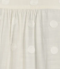 John Mark Plus Size Embroidered Dots Tassel Trim Point Collar 3/4 Sleeve Button Tie-Front Blouse