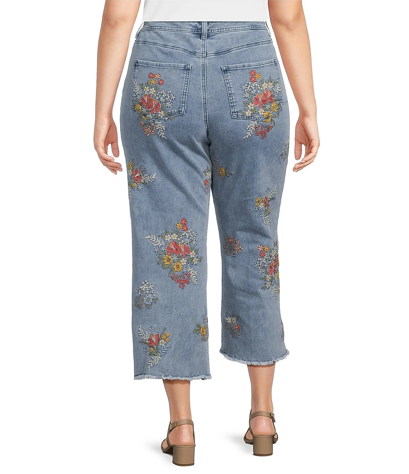 John Mark Plus Size Embroidered Floral Flare Crop Jeans