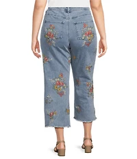 John Mark Plus Size Embroidered Floral Flare Crop Jeans