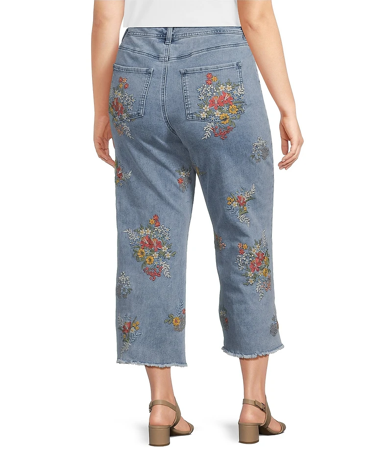 John Mark Plus Size Embroidered Floral Flare Crop Jeans