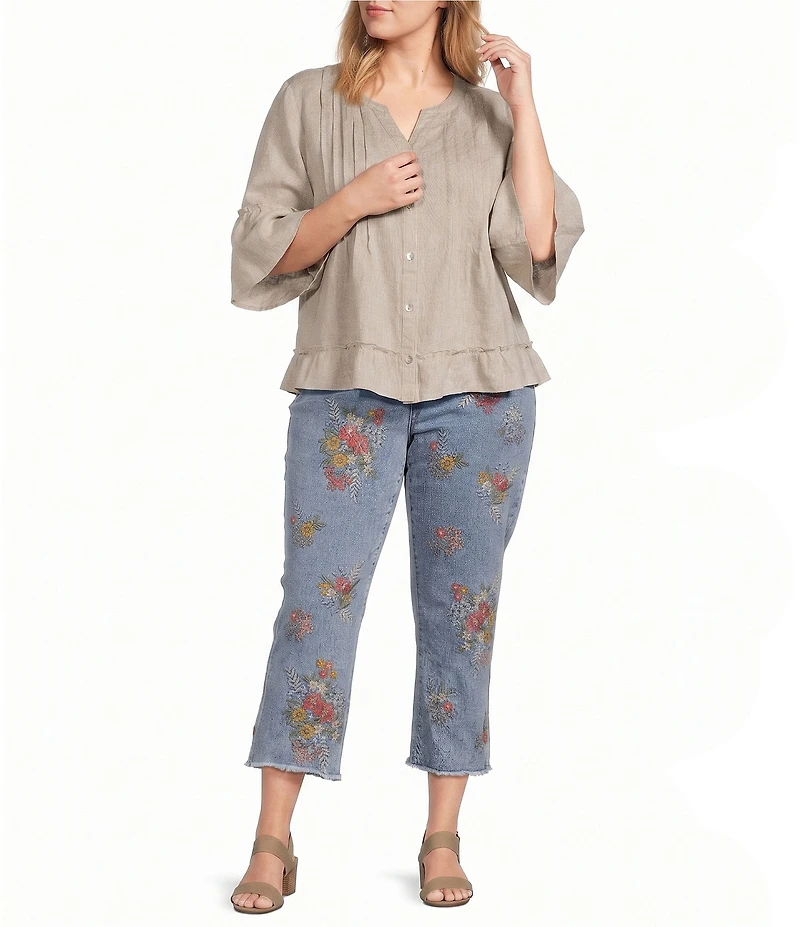 John Mark Plus Size Embroidered Floral Flare Crop Jeans