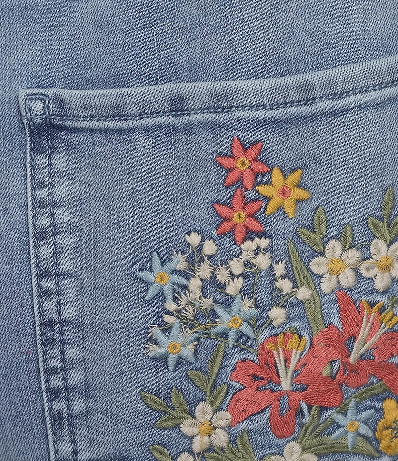 John Mark Plus Size Embroidered Floral Flare Crop Jeans