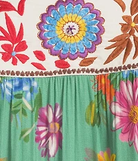 John Mark Plus Size Embroidered Floral Print Square Neck 3/4 Sleeve Peasant Top