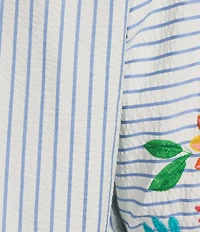 John Mark Plus Size Embroidered Floral Stripe Split V-Neck 3/4 Sleeve Top