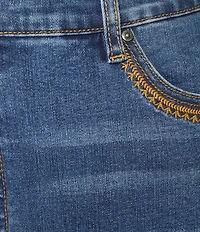 John Mark Plus Size Embroidered Front Slit Midi Denim Skirt