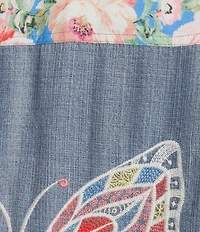 John Mark Plus Size Embroidered Multi Floral Point Collar Long Roll-Tab Sleeve Tie-Front Top