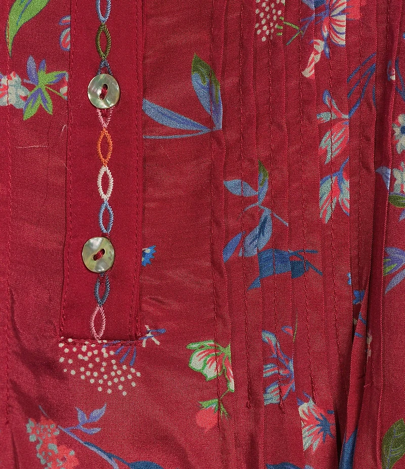 John Mark Plus Size Embroidered Multi Floral Round Split V-Neck 3/4 Sleeve Blouse