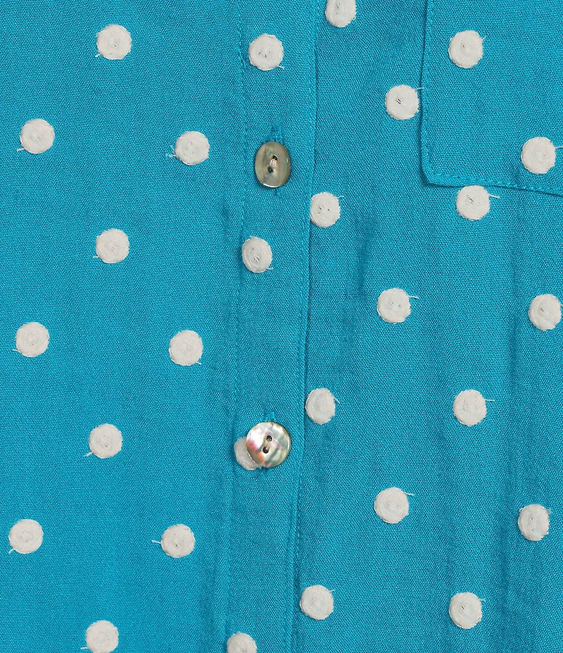 John Mark Plus Size Embroidered Polka Dot Cinch Tie Sleeve Button Front Tunic