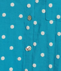 John Mark Plus Size Embroidered Polka Dot Cinch Tie Sleeve Button Front Tunic
