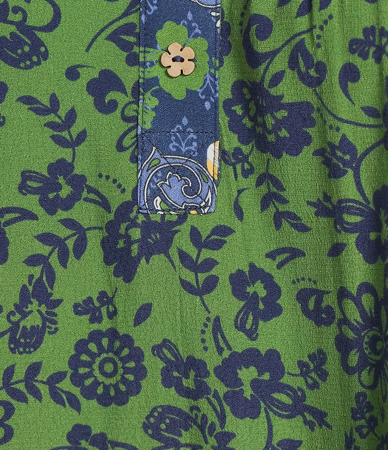 John Mark Plus Size Embroidered Printed Y-Neck 3/4 Sleeve Pintuck Peasant Tunic