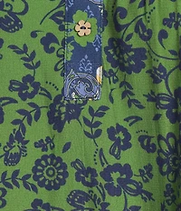 John Mark Plus Size Embroidered Printed Y-Neck 3/4 Sleeve Pintuck Peasant Tunic