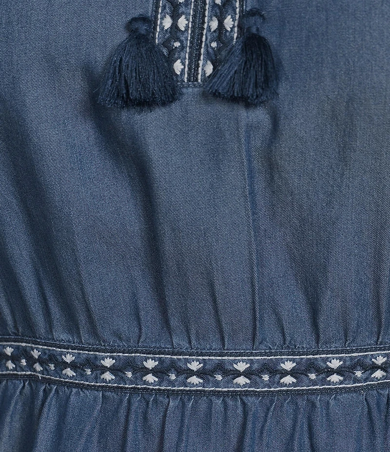 John Mark Plus Size Embroidered Split V-Neck 3/4 Flounce Sleeve Tiered Dress