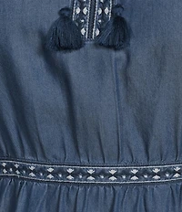 John Mark Plus Size Embroidered Split V-Neck 3/4 Flounce Sleeve Tiered Dress