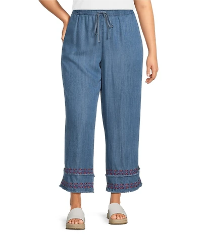 John Mark Plus Size Embroidered Wide Leg Pull-On Cropped Pants