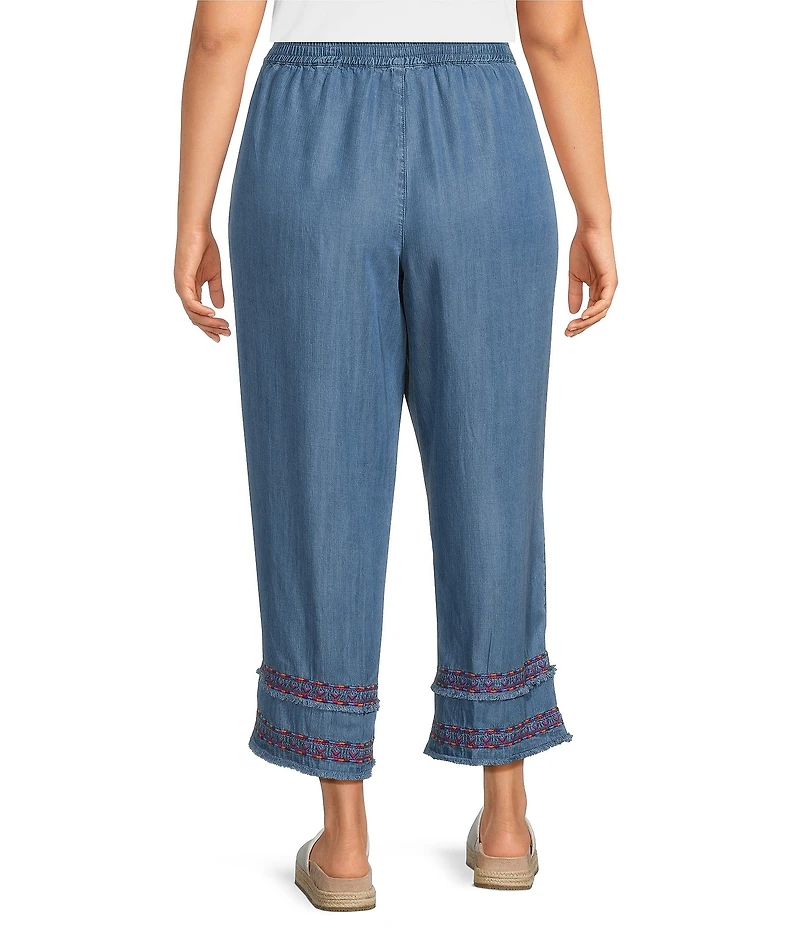 John Mark Plus Size Embroidered Wide Leg Pull-On Cropped Pants