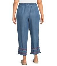 John Mark Plus Size Embroidered Wide Leg Pull-On Cropped Pants