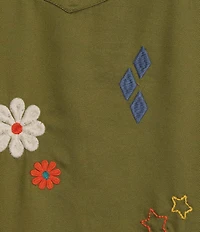 John Mark Plus Size Floral And Butterfly Point Collar Long Roll-Tab Sleeve Button Front Shirt