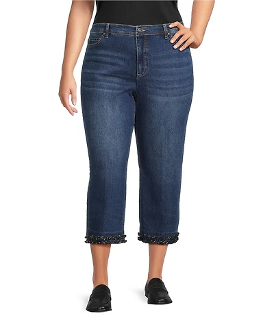 John Mark Plus Size High Rise Tiered Fringe Hem Crop Jeans