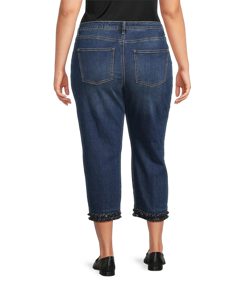 John Mark Plus Size High Rise Tiered Fringe Hem Crop Jeans