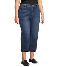 John Mark Plus Size High Rise Tiered Fringe Hem Crop Jeans