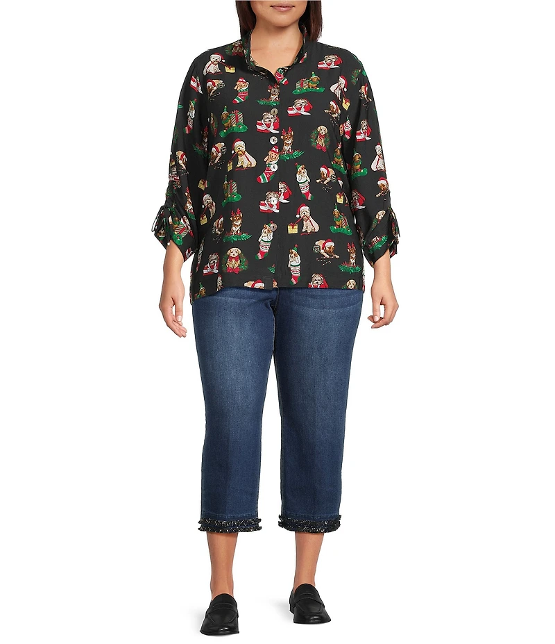 John Mark Plus Size High Rise Tiered Fringe Hem Crop Jeans